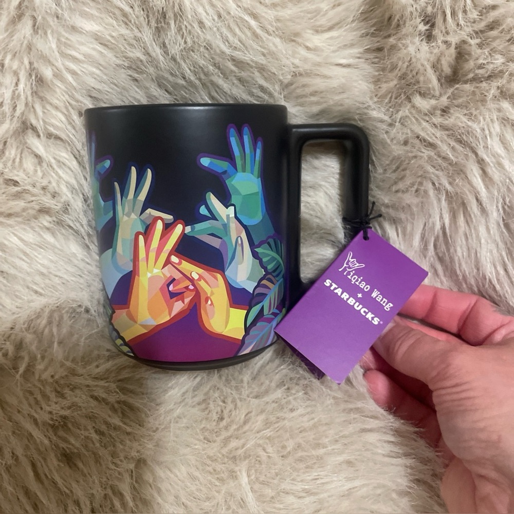 Starbucks Black Mug with Multicolor Hand Graphic